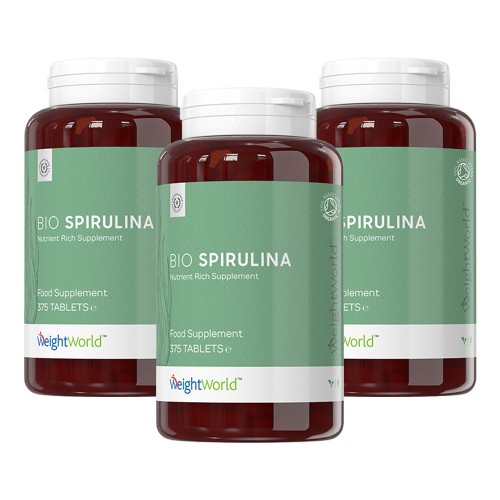 Bio Spirulina Algae tabletter - Naturligt rent kosttillskott - 375 tabletter, 4000mg dagligen - 3-pa