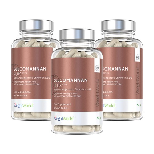 Glucomannan with Chromium and B6 - Mot problem med hunger och sötsug - 180 kapslar för 10 dagar - 3 pack